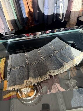 Denim Micro Mini Skirt with Frayed Hem